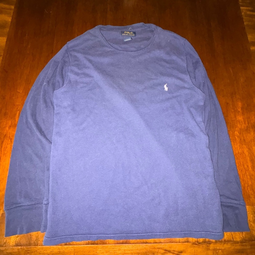 Polo Ralph Lauren Thermal Long Sleeve‎ Shirt Navy Pony Waffle Knit Medium